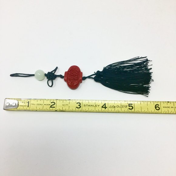 Mini Chinese Knot Red Cinnabar Bead Black Tassel Hanging Pendant Charm - Picture 12 of 16